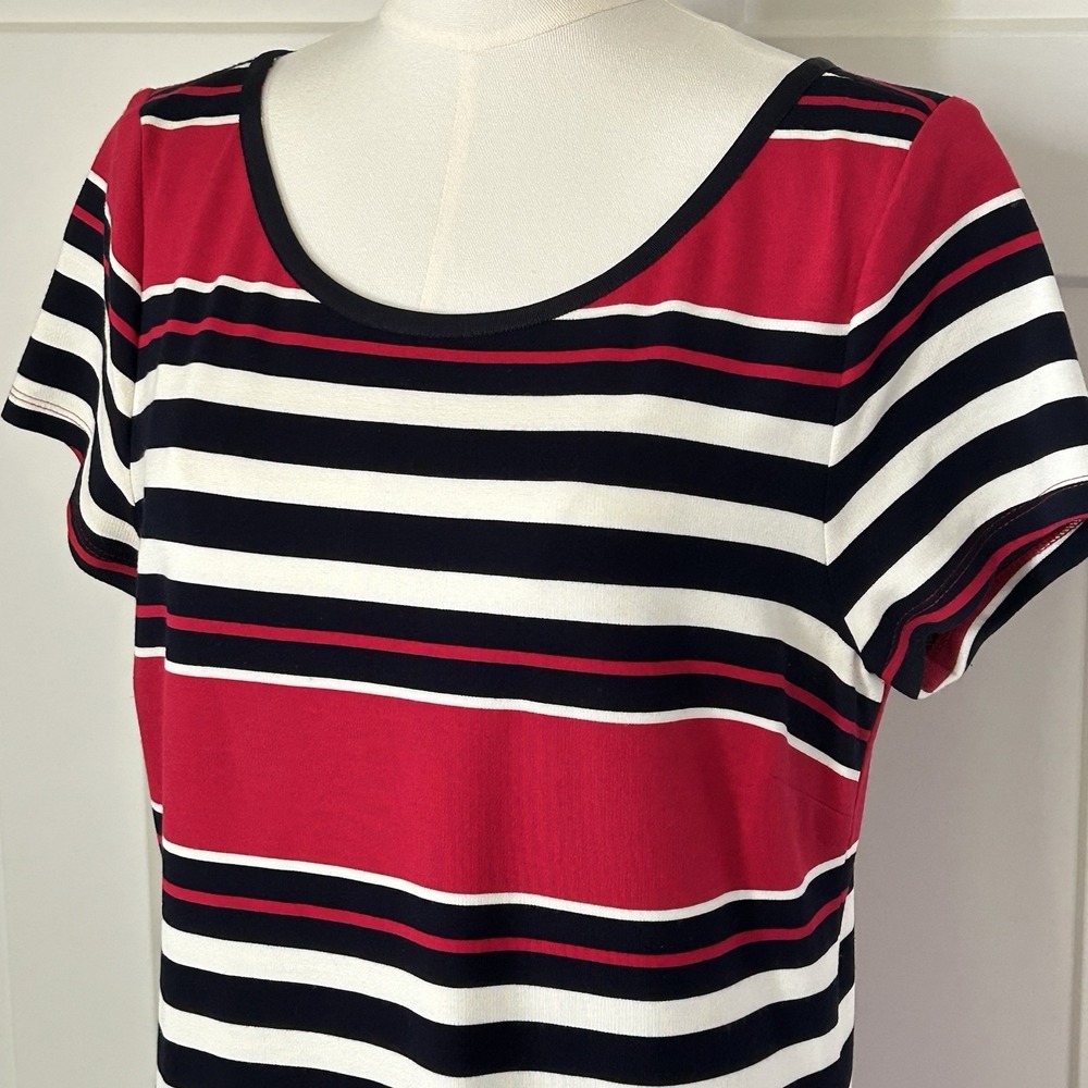 BANANA REPUBLIC Size 14 Striped Knit T-Shirt Sheath Dress - Red Black White - Picture 3 of 11